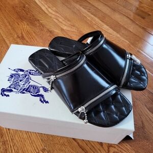 Burberry Black Sandals with Silver Zipper Detail